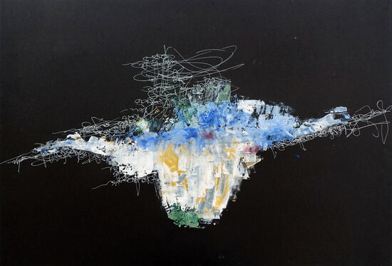 Druckgrafik - o.T. Monotypie/Kalligrafie auf schwarzen Karton - Öldruckfarben, 70 x 50 cm